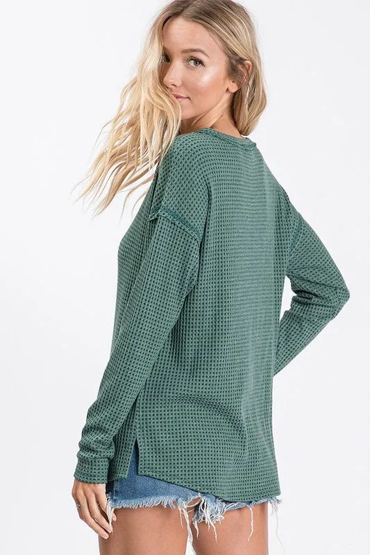 Long Sleeve  Waffle Knit Top - T949