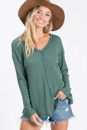 Long Sleeve  Waffle Knit Top - T949