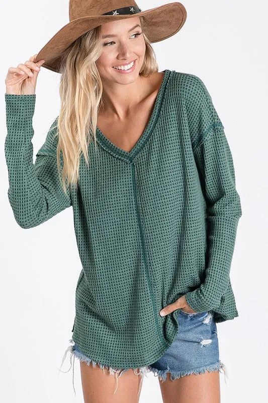 Long Sleeve  Waffle Knit Top - T949