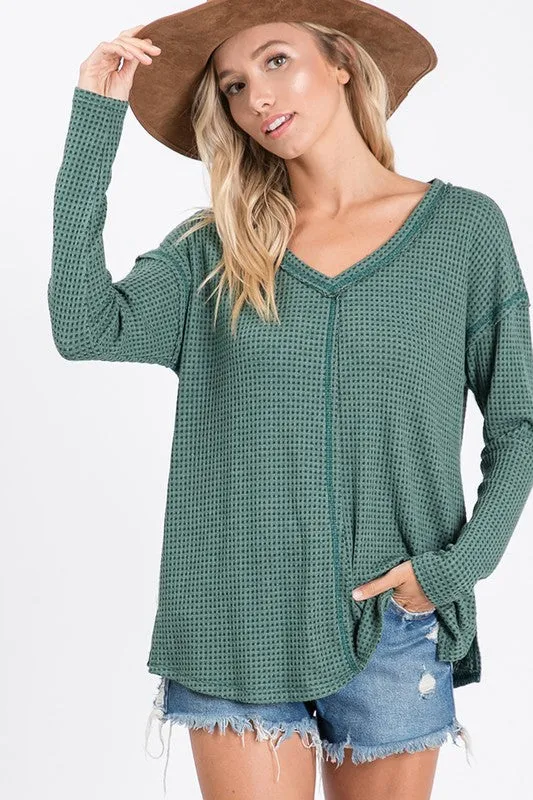 Long Sleeve  Waffle Knit Top - T949