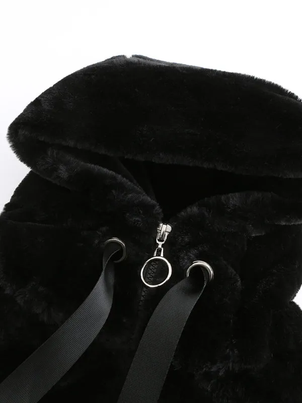 Lora Plush Hooded Long Sleeve Warm Short Jacket