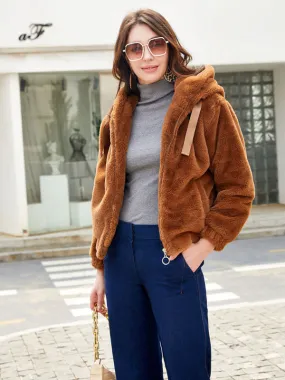 Lora Plush Hooded Long Sleeve Warm Short Jacket