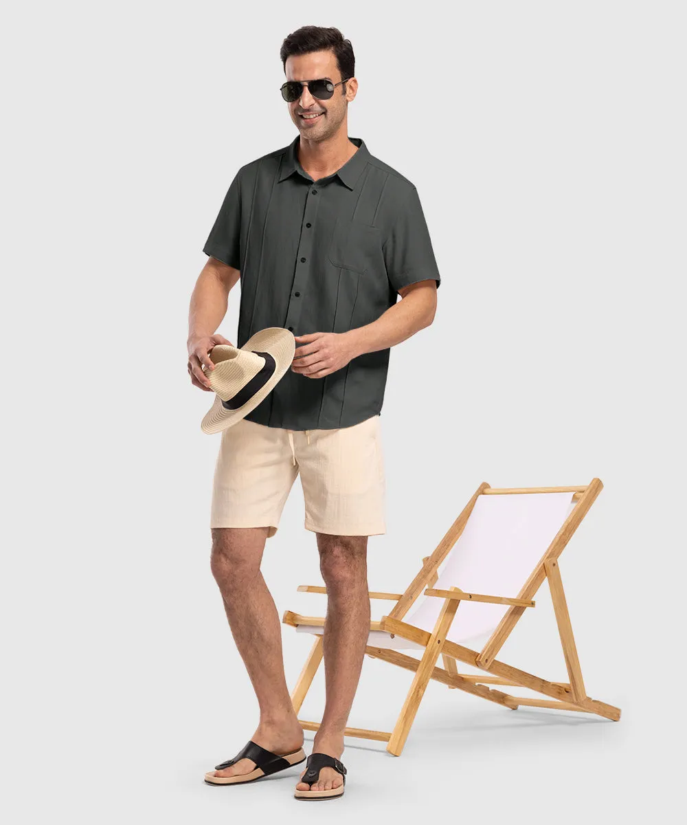 Men's Cuban Guayabera Shirt Casual Summer Beach Shirts