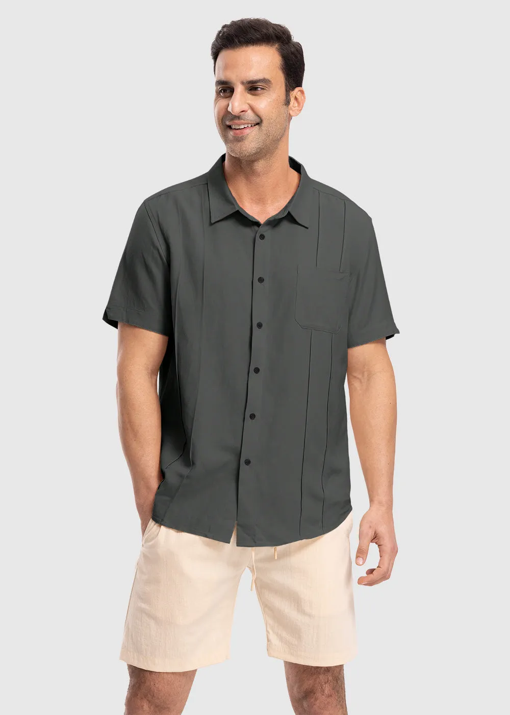 Men's Cuban Guayabera Shirt Casual Summer Beach Shirts