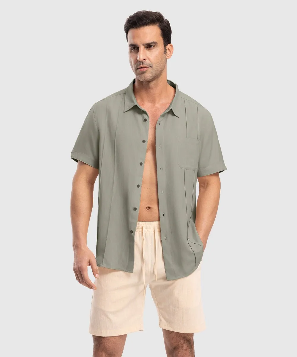 Men's Cuban Guayabera Shirt Casual Summer Beach Shirts