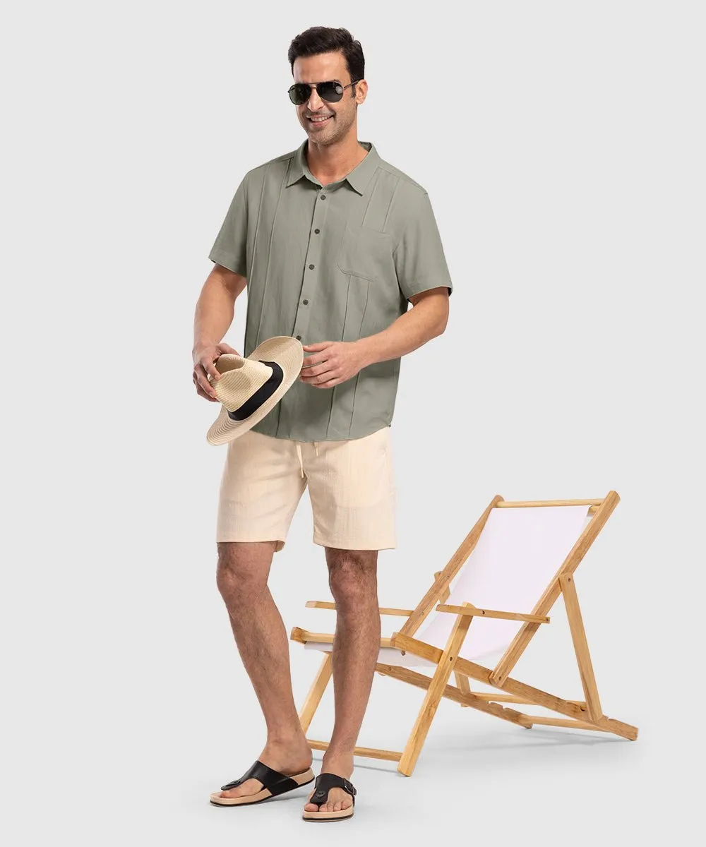 Men's Cuban Guayabera Shirt Casual Summer Beach Shirts