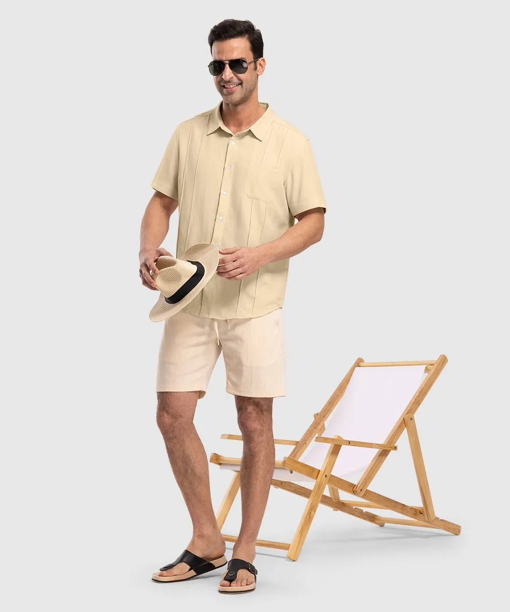 Men's Cuban Guayabera Shirt Casual Summer Beach Shirts