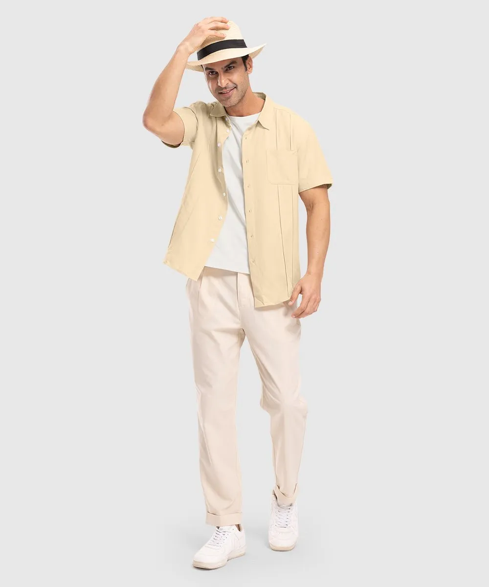 Men's Cuban Guayabera Shirt Casual Summer Beach Shirts
