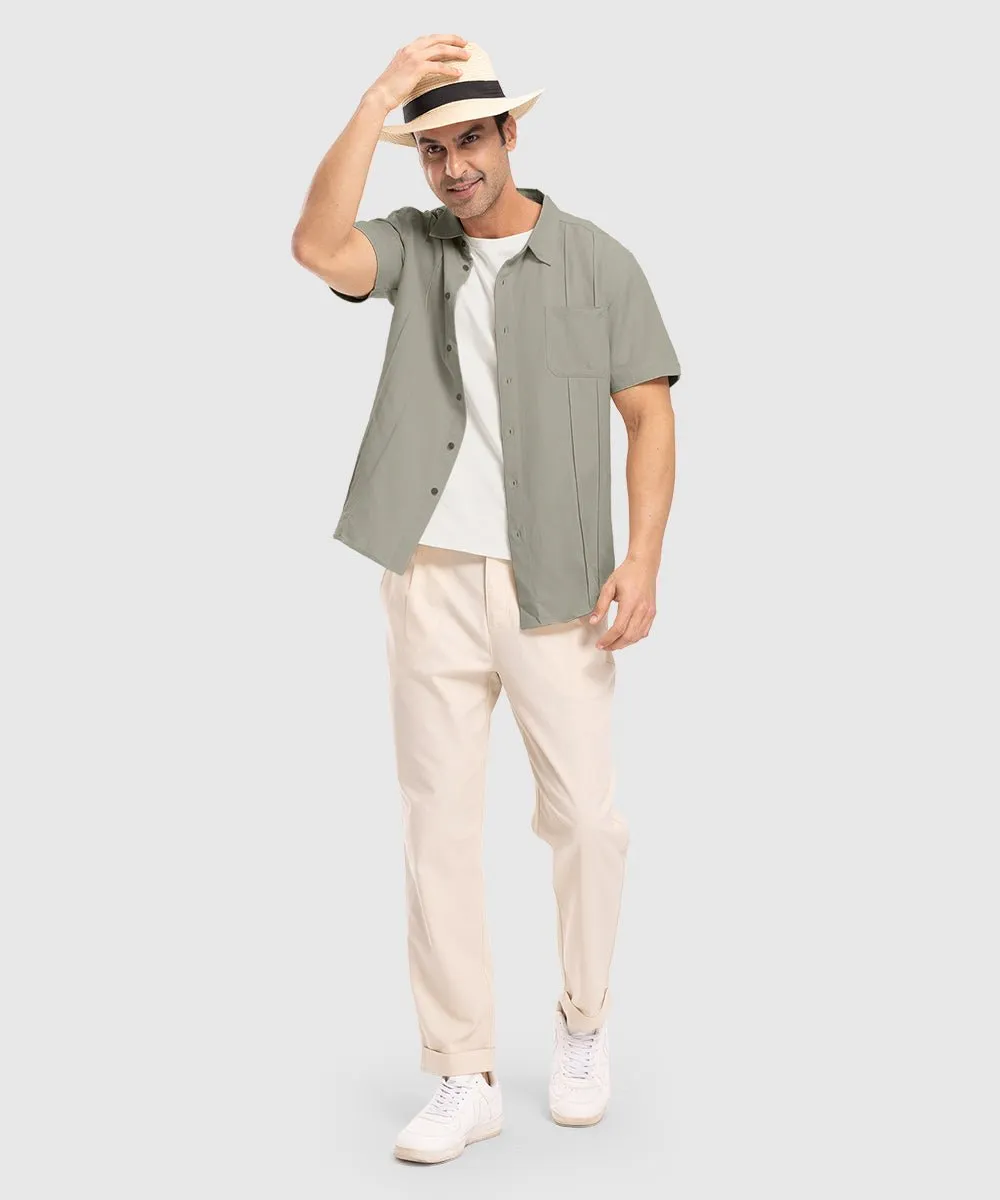 Men's Cuban Guayabera Shirt Casual Summer Beach Shirts