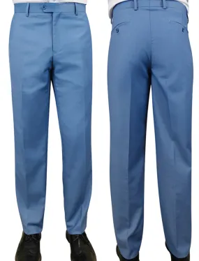 Men's Dress Pants Flat Front 100% Fine Wool Open Inseam | Steel-blue | PL-100