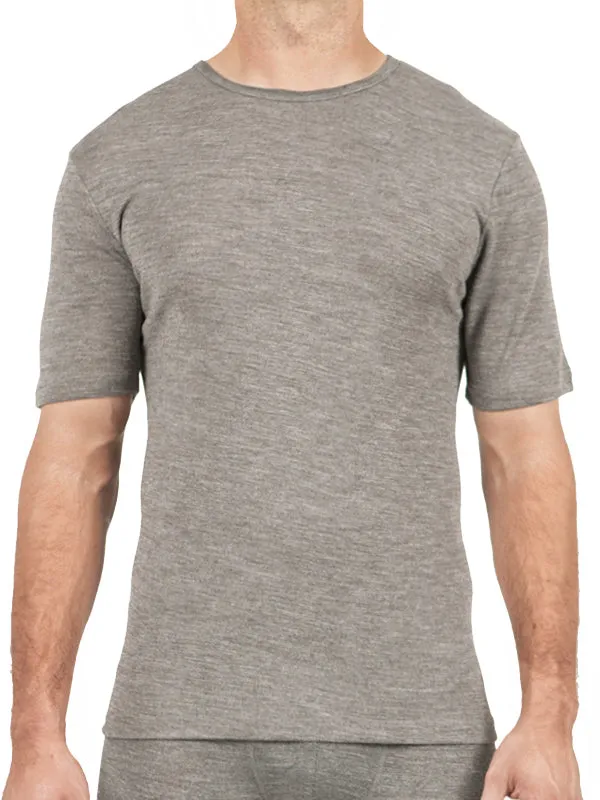 Men's Pure Merino Wool Short Sleeve Crew Neck - Grey Marle