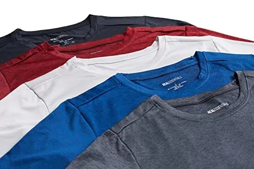 Men's Quick Dry Fit Dri-Fit Short Sleeve Active Wear Training Athletic Essentials Crew T-Shirt Fitness Gym Wicking Tee Workout Casual Sports Running Tennis Exercise Undershirt Top - 5 Pack,Set 2-S