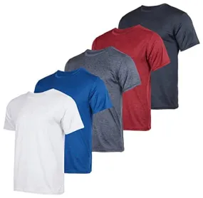 Men's Quick Dry Fit Dri-Fit Short Sleeve Active Wear Training Athletic Essentials Crew T-Shirt Fitness Gym Wicking Tee Workout Casual Sports Running Tennis Exercise Undershirt Top - 5 Pack,Set 2-S