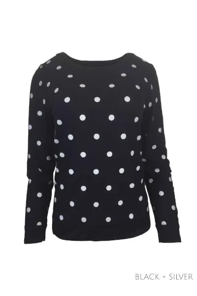 MERINO JUMPER REVERSIBLE SPOT/PLAIN LONG SLEEVES CREW NECK BLACK & SILVER