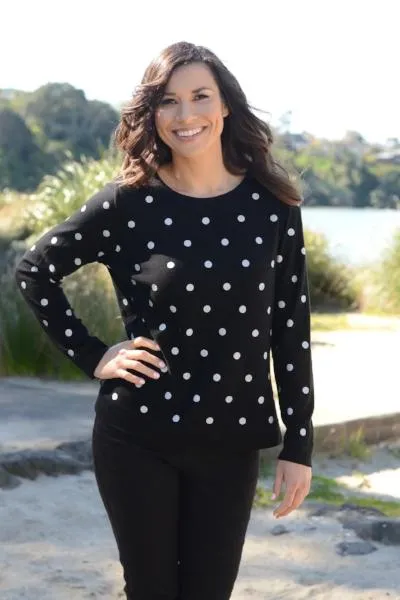 MERINO JUMPER REVERSIBLE SPOT/PLAIN LONG SLEEVES CREW NECK BLACK & SILVER