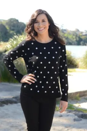 MERINO JUMPER REVERSIBLE SPOT/PLAIN LONG SLEEVES CREW NECK BLACK & SILVER