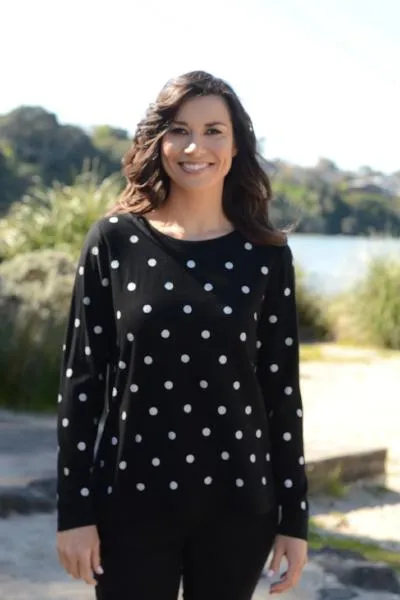 MERINO JUMPER REVERSIBLE SPOT/PLAIN LONG SLEEVES CREW NECK BLACK & SILVER