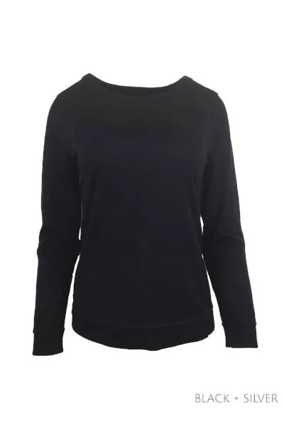 MERINO JUMPER REVERSIBLE SPOT/PLAIN LONG SLEEVES CREW NECK BLACK & SILVER