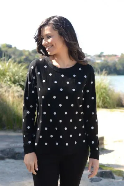 MERINO JUMPER REVERSIBLE SPOT/PLAIN LONG SLEEVES CREW NECK BLACK & SILVER