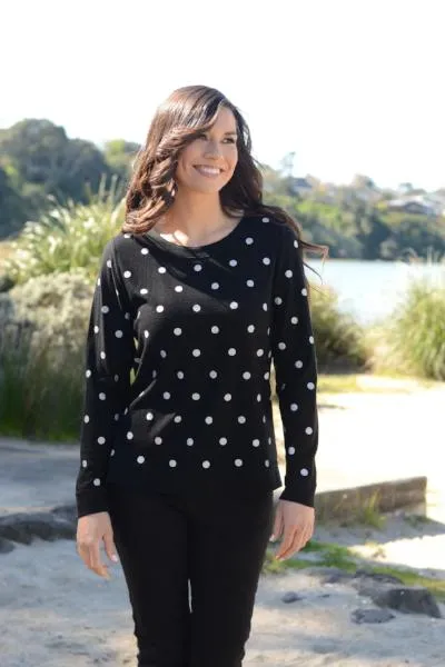 MERINO JUMPER REVERSIBLE SPOT/PLAIN LONG SLEEVES CREW NECK BLACK & SILVER