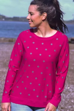 MERINO JUMPER REVERSIBLE SPOT/PLAIN LONG SLEEVES CREW NECK RASPBERRY & BLACK