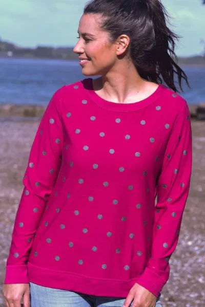 MERINO JUMPER REVERSIBLE SPOT/PLAIN LONG SLEEVES CREW NECK RASPBERRY & BLACK