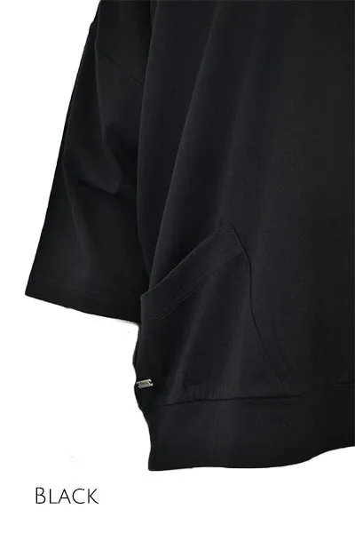 MERINO SWEATER WITH FRONT POCKETS & 3/4 SLEEVES BLACK