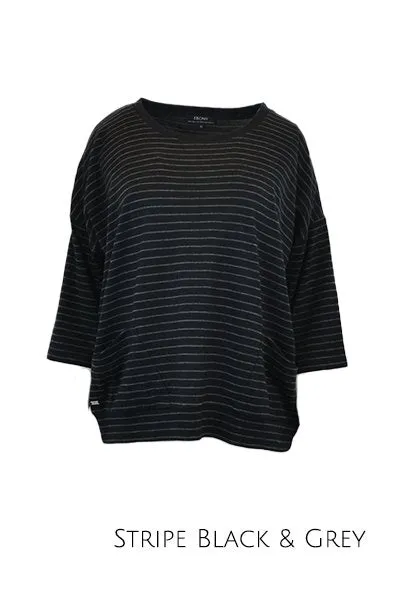 MERINO SWEATER WITH FRONT POCKETS & 3/4 SLEEVES STRIPE BLACK/GREY