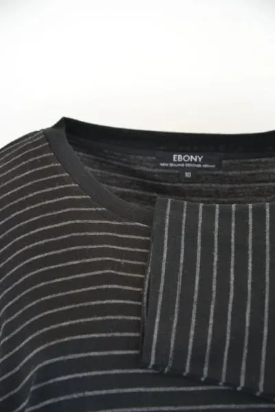 MERINO SWEATER WITH FRONT POCKETS & 3/4 SLEEVES STRIPE BLACK/GREY