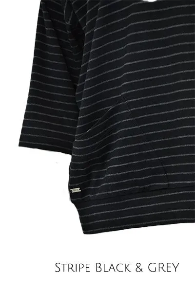 MERINO SWEATER WITH FRONT POCKETS & 3/4 SLEEVES STRIPE BLACK/GREY