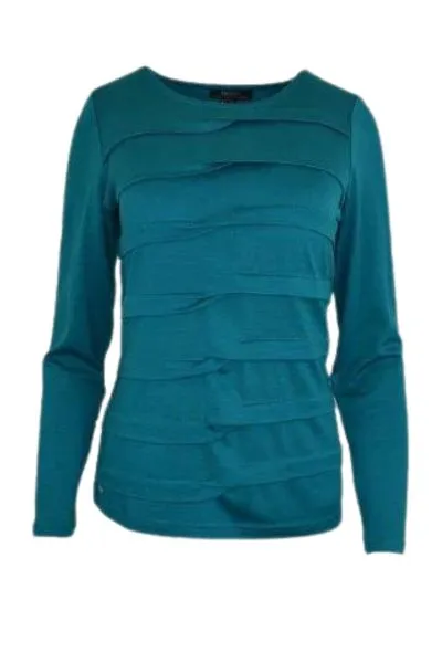 MERINO TUCK PLEAT TOP WOMENS LONG SLEEVES ROUND NECK DRAGONFLY