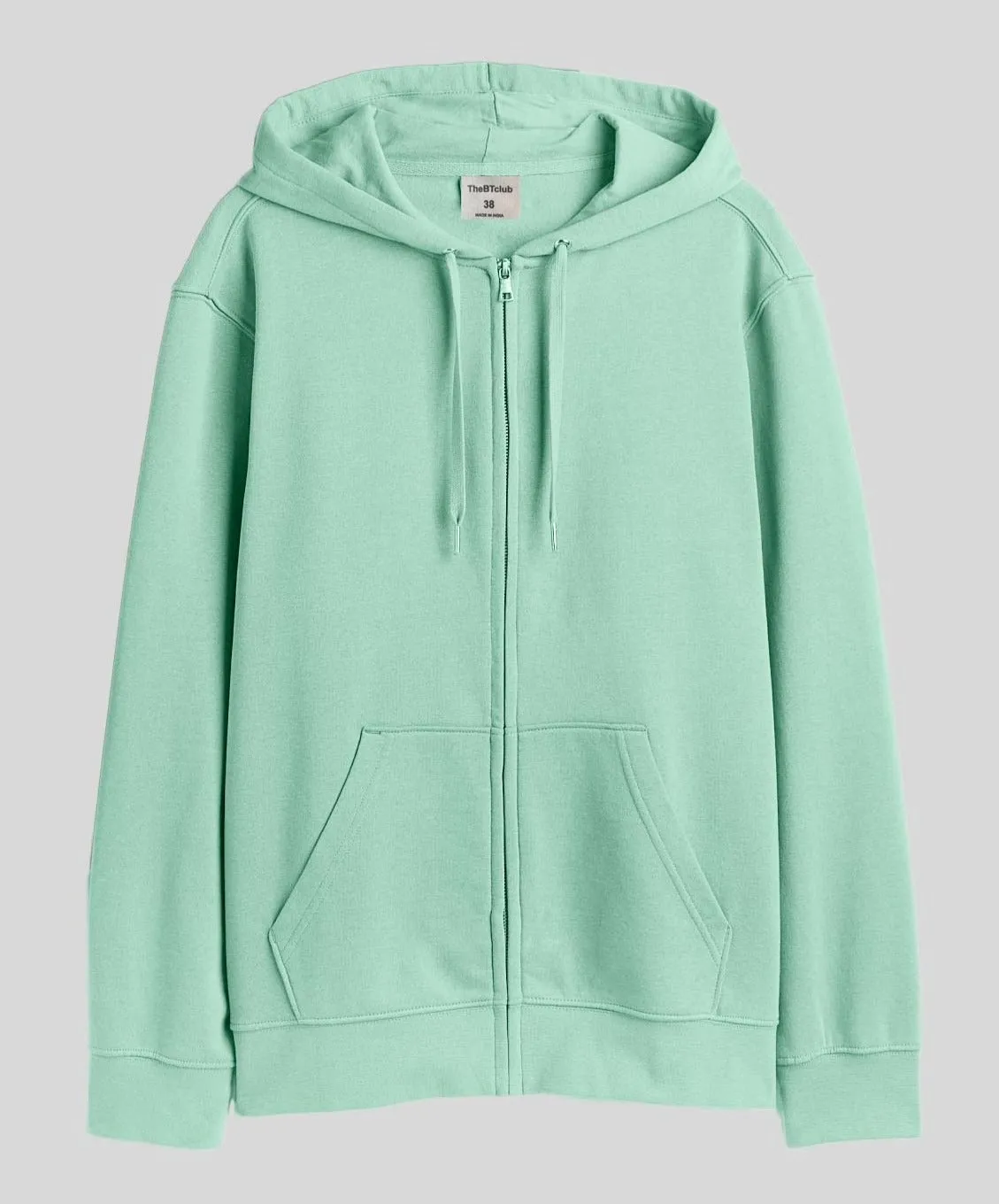 Mint green -  Basic  Zipped Hooded Sweatshirt