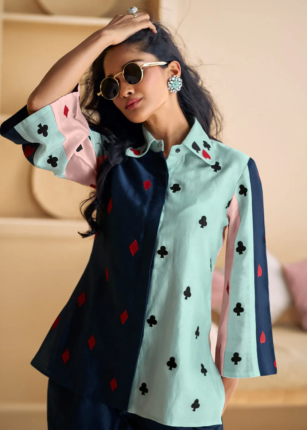 Navy & Ice Blue Silk Party Wear Indo-Western Co-Ords Set