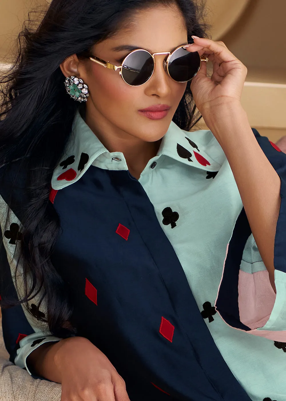Navy & Ice Blue Silk Party Wear Indo-Western Co-Ords Set