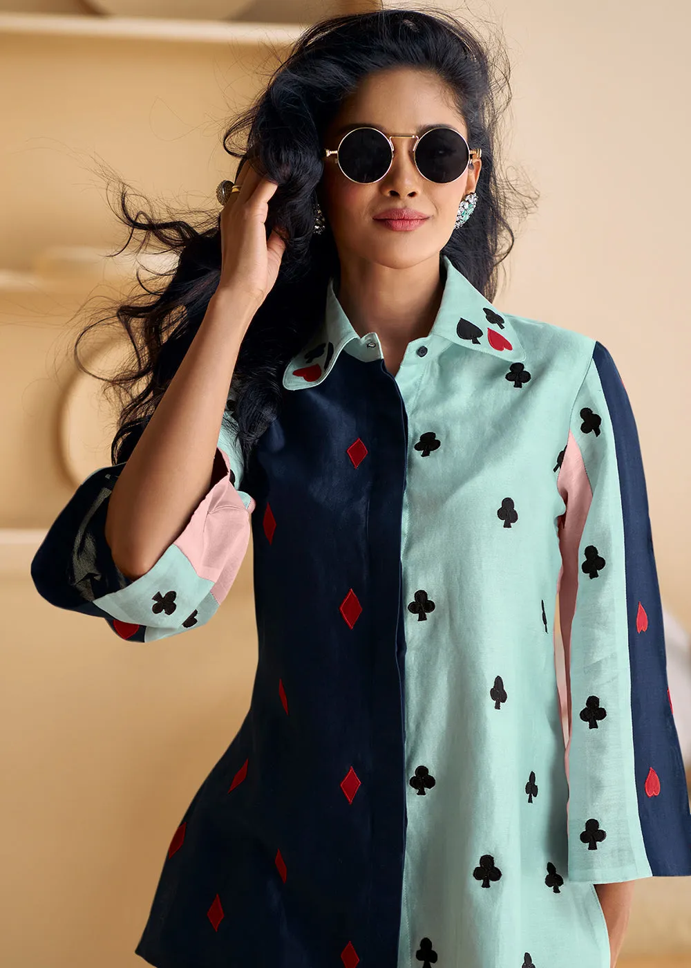 Navy & Ice Blue Silk Party Wear Indo-Western Co-Ords Set