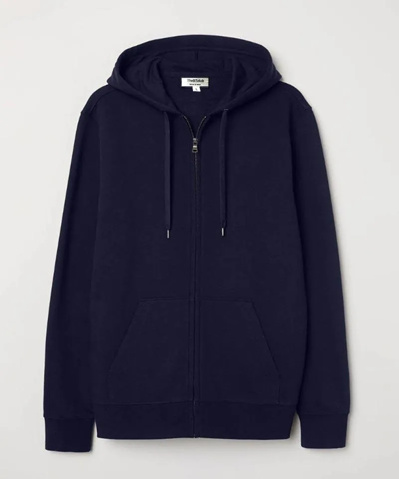 Navy blue -  Basic Zipped Hooded Sweatshirt