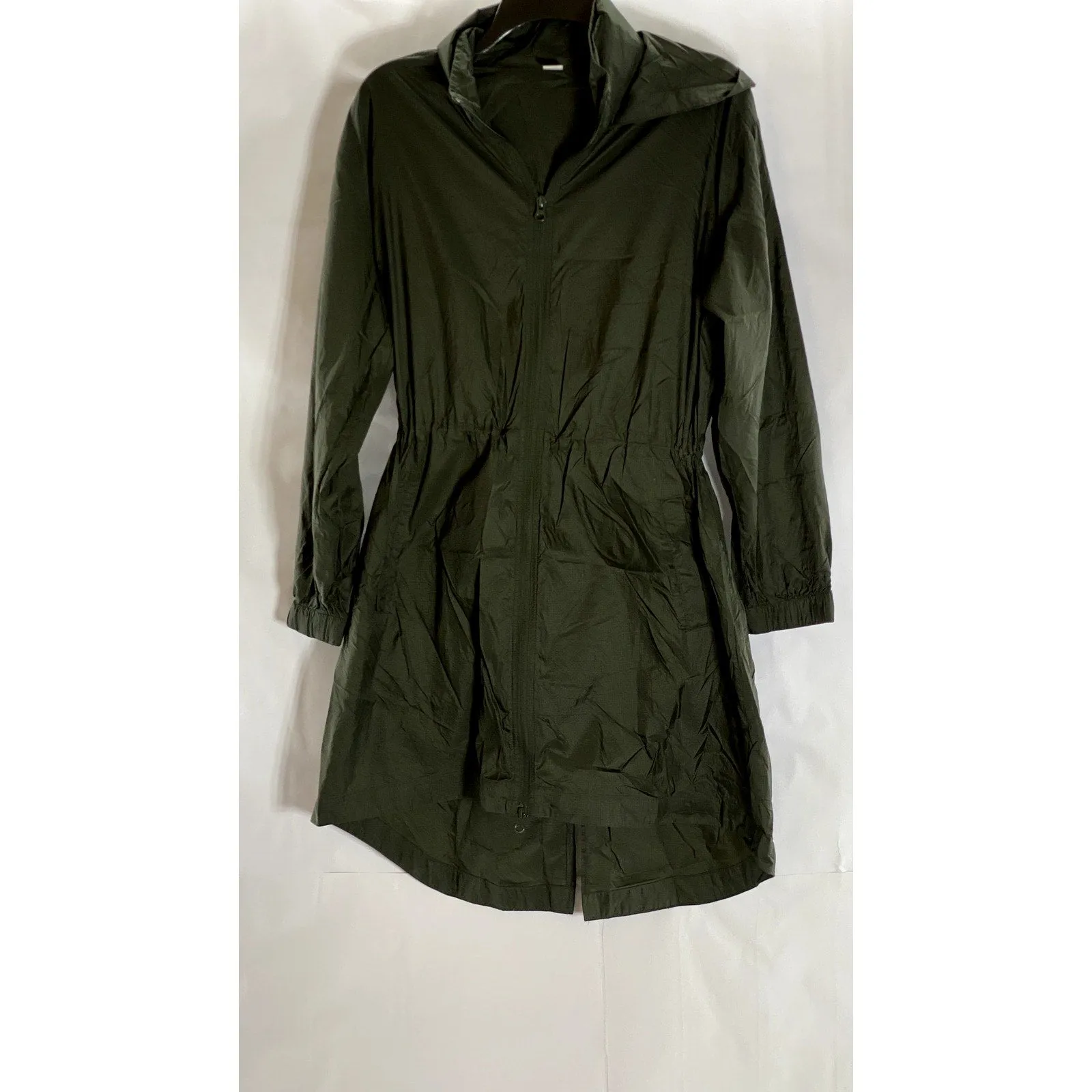 OLD NAVY ACTIVE Women's Army Green Cinched Waist Hooded Zip-Up Rain Jacket SZ S