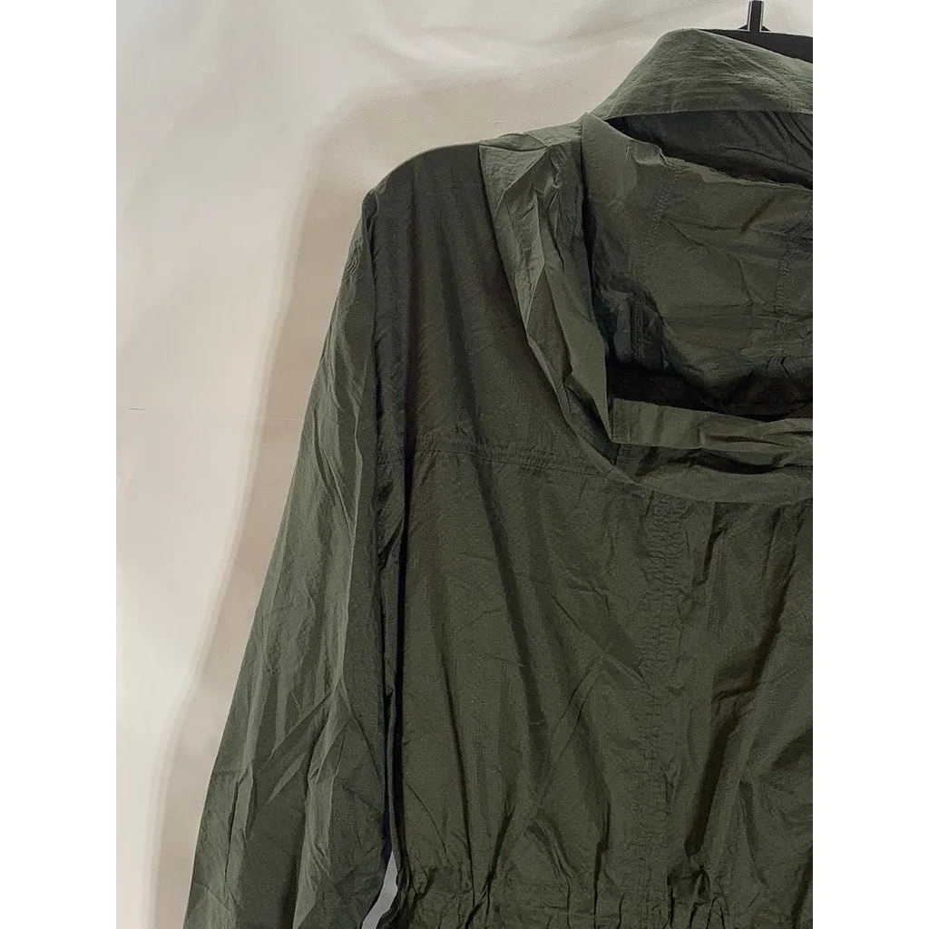 OLD NAVY ACTIVE Women's Army Green Cinched Waist Hooded Zip-Up Rain Jacket SZ S