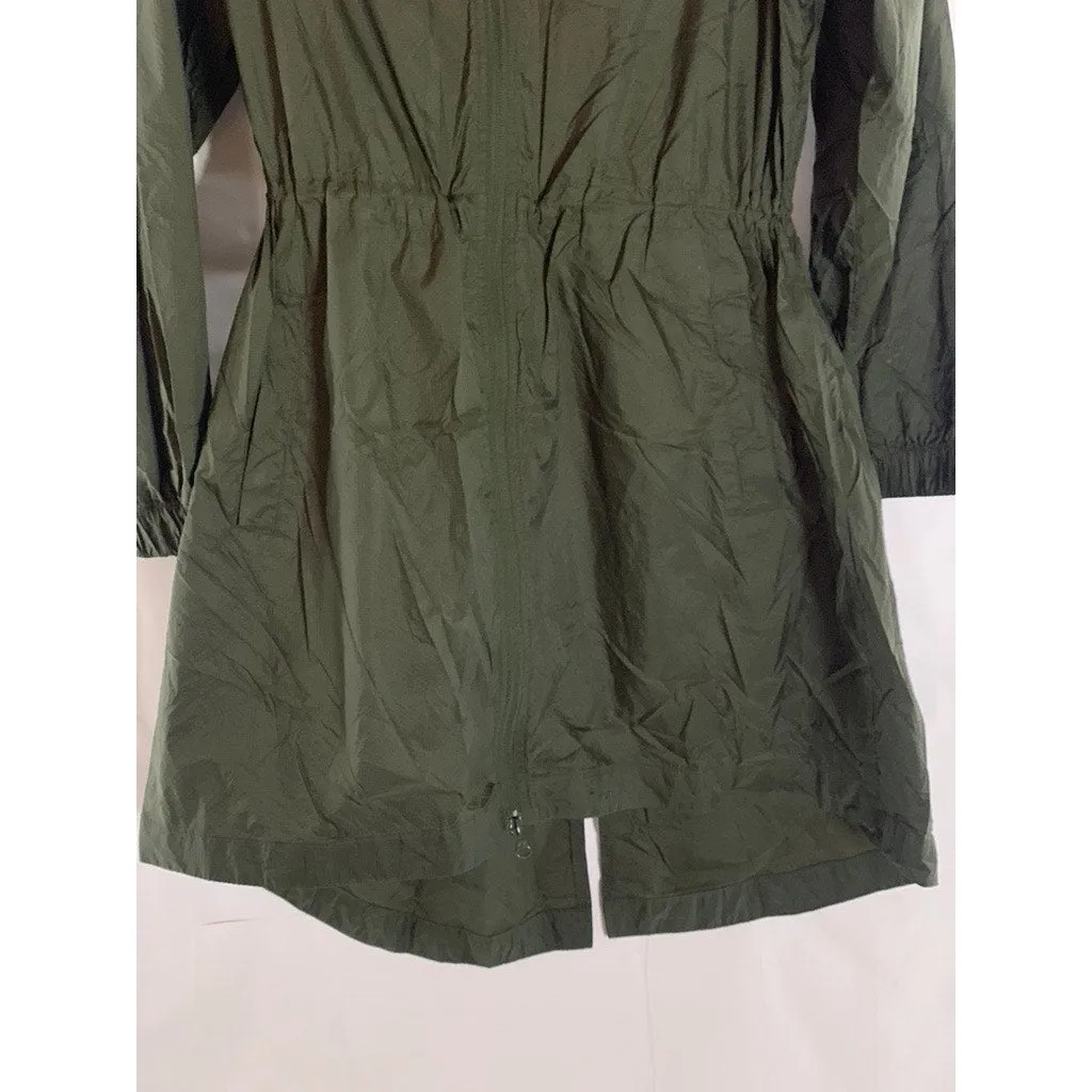 OLD NAVY ACTIVE Women's Army Green Cinched Waist Hooded Zip-Up Rain Jacket SZ S