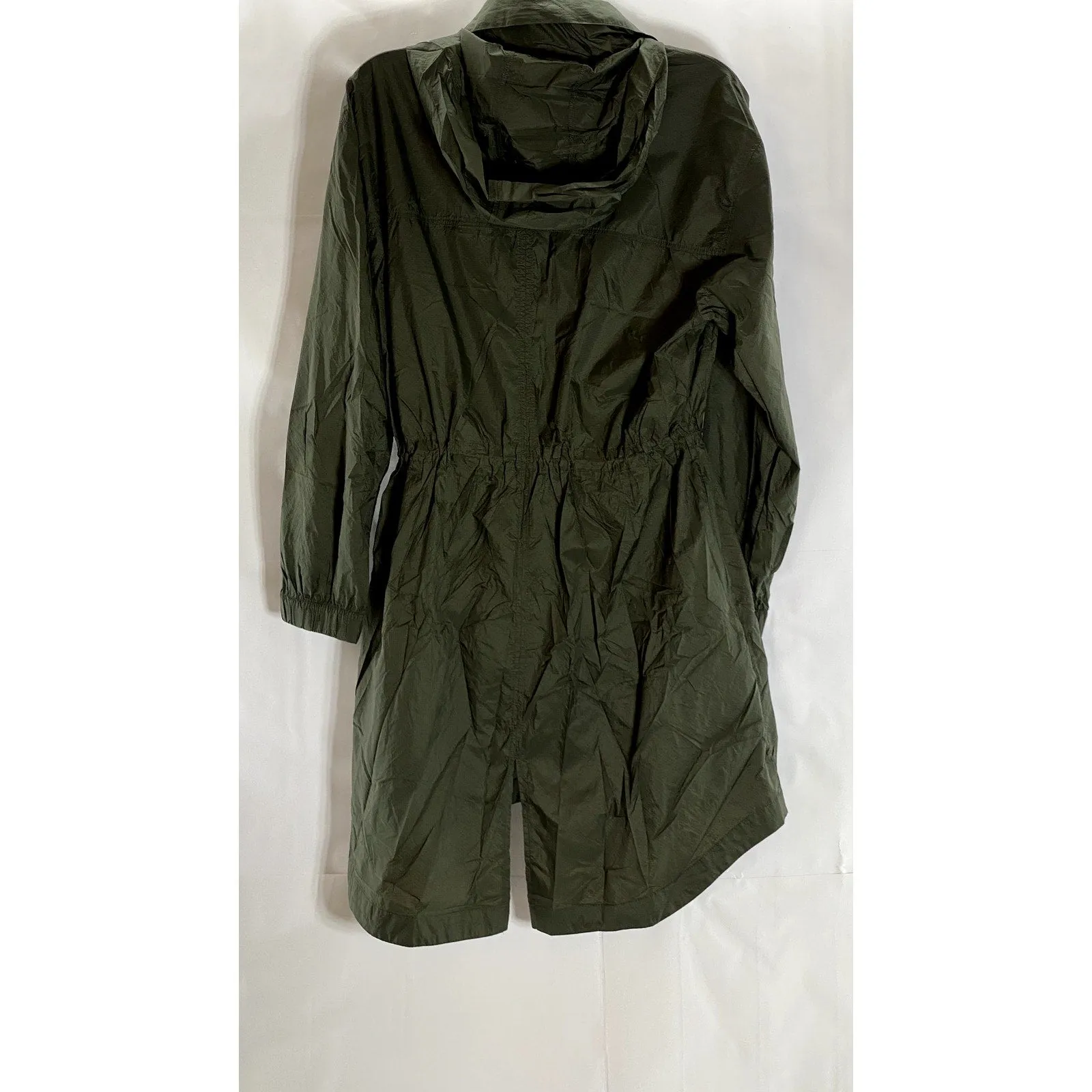 OLD NAVY ACTIVE Women's Army Green Cinched Waist Hooded Zip-Up Rain Jacket SZ S