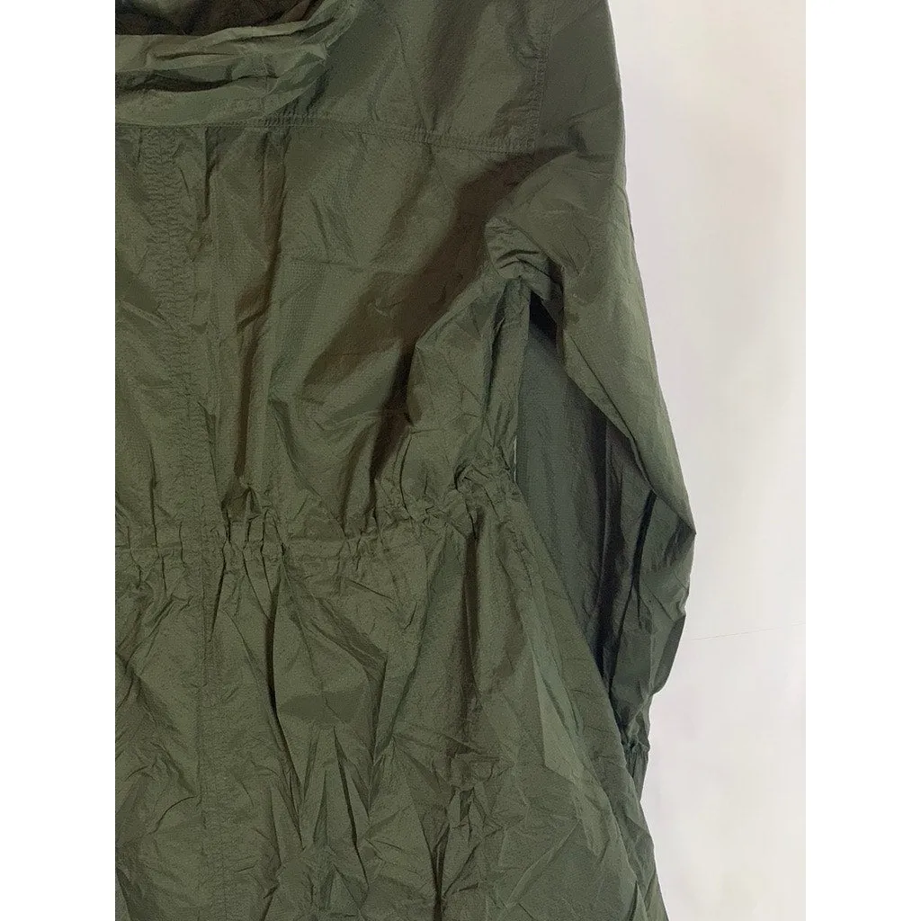 OLD NAVY ACTIVE Women's Army Green Cinched Waist Hooded Zip-Up Rain Jacket SZ S