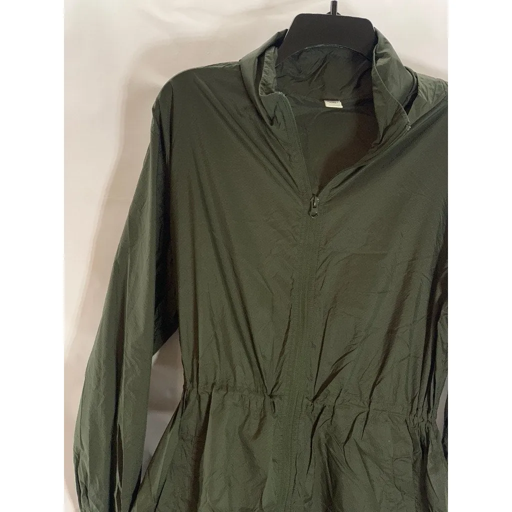 OLD NAVY ACTIVE Women's Army Green Cinched Waist Hooded Zip-Up Rain Jacket SZ S