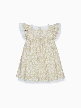 Olive Floral Neva Girl Empire Dress