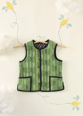 Olive-Navy Quilted Cotton Reversible Bundi Jacket Unisex (1-7 Years)