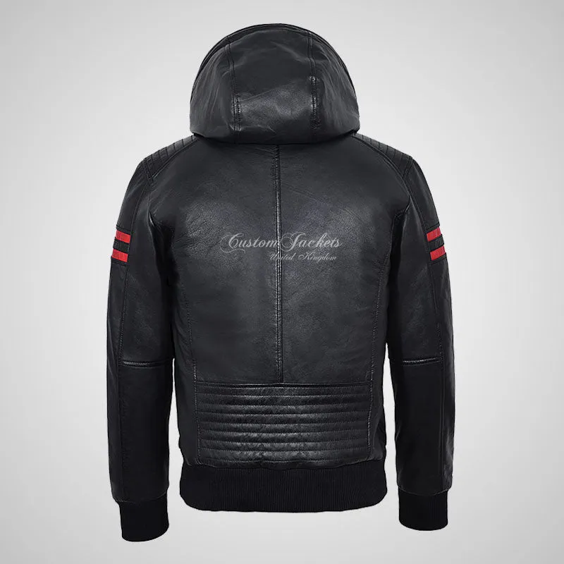 PETE Black Leather Hooded Jacket For Mens Leather Hoodies