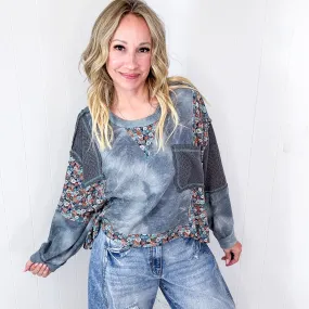 POL Thermal Floral Garden Thermal Contrasting Long Sleeve Pullover Top in 2 Options