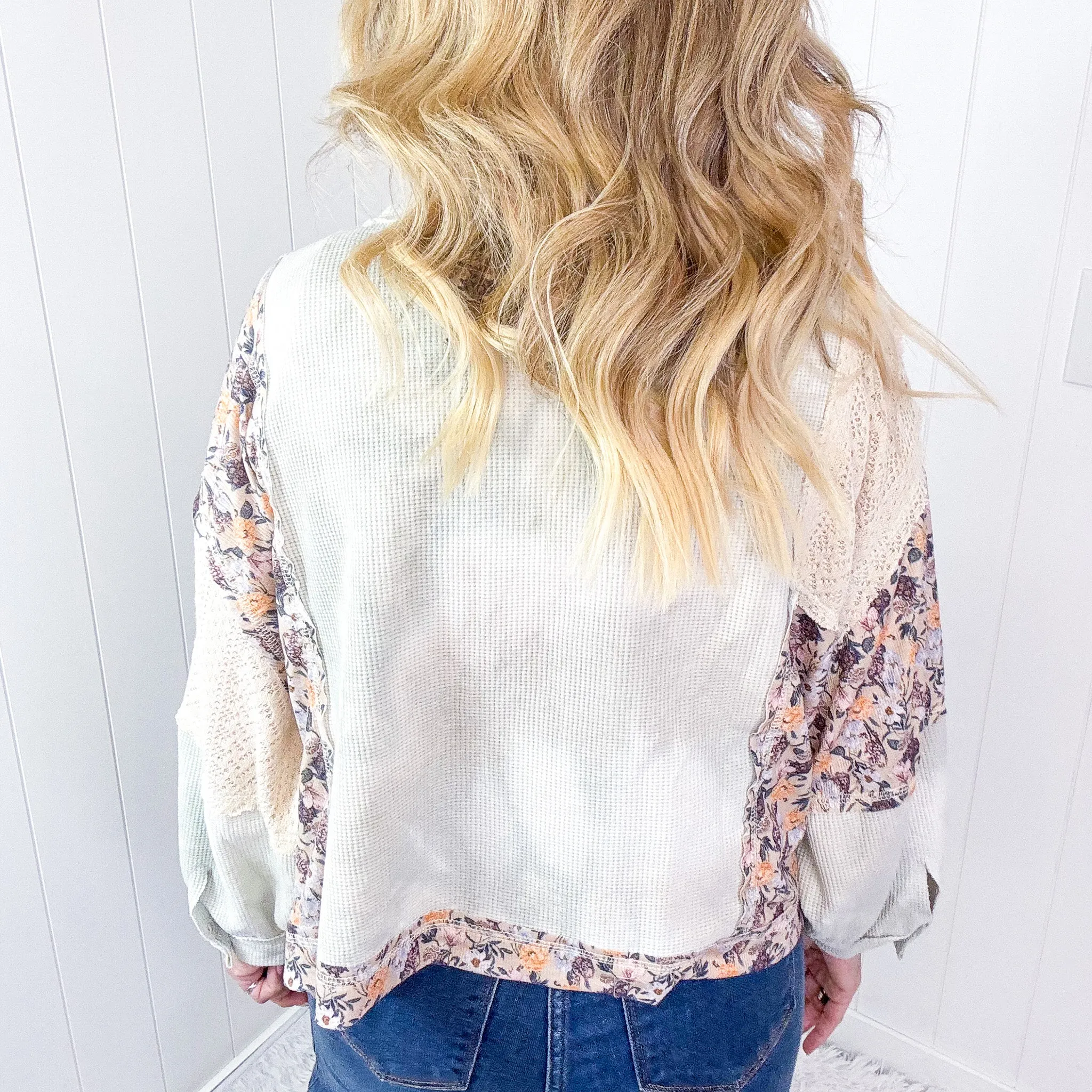 POL Thermal Floral Garden Thermal Contrasting Long Sleeve Pullover Top in 2 Options
