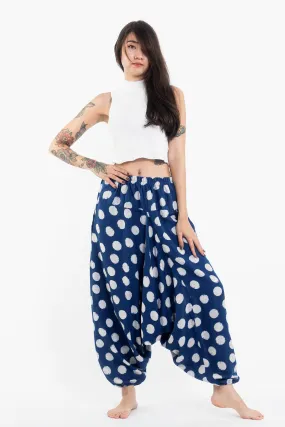 Polkadot Prints Women's Low Cut Cotton Harem Pants in Indigo