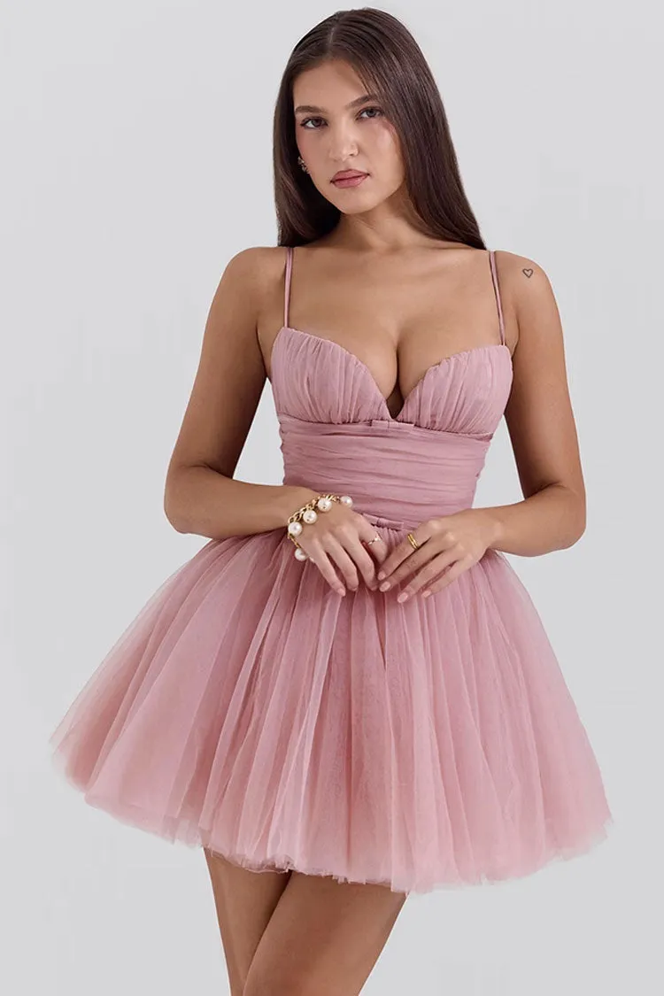 Pretty Sweetheart Neck Bow Ruched Tulle Fit & Flare Slip Party Mini Dress