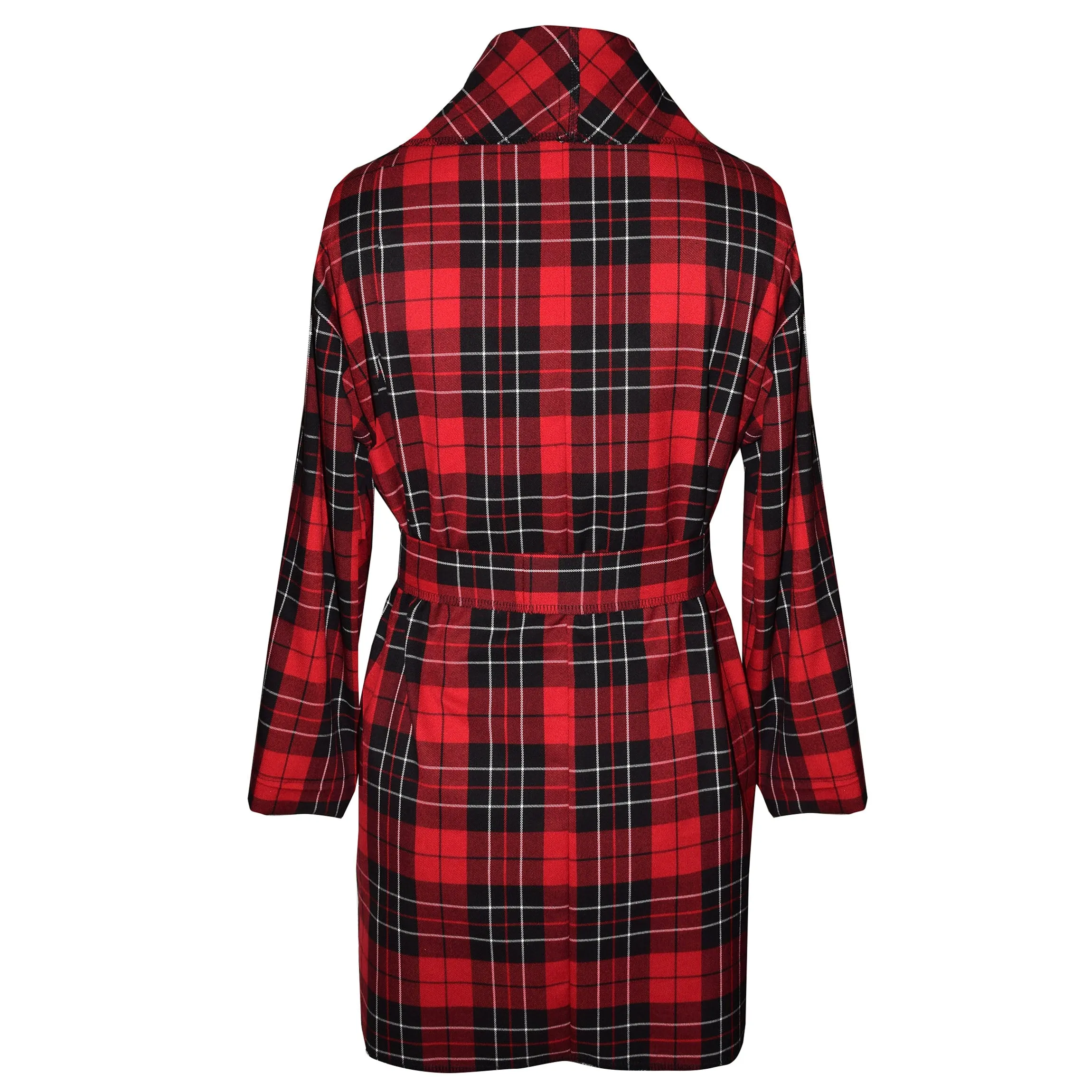 Red and Black Plaid Wool Blend Wrap Jacket